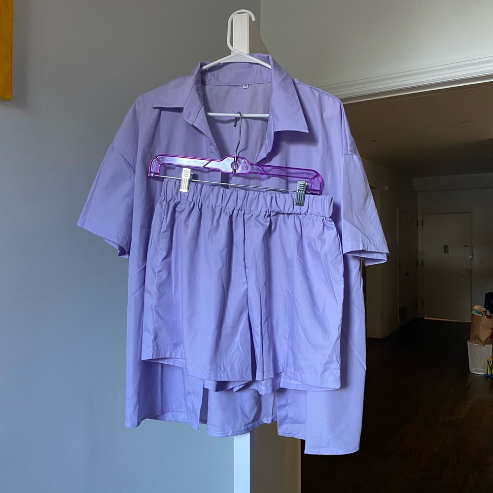 Purple Button Down Shorts and Shirt Set